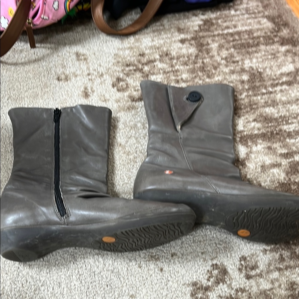 Softinos Gray Leather Mid-Calf Boots
